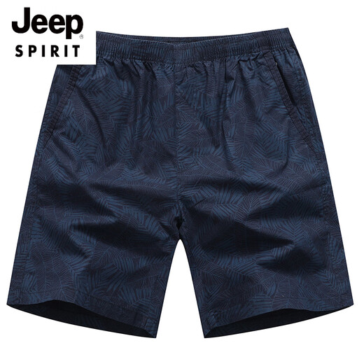 JEEP SPIRIT夏季男士五分休闲短裤男大码纯棉宽松裤子运动直筒薄款沙滩裤男裤 豆绿/9215  印花款 L -135斤