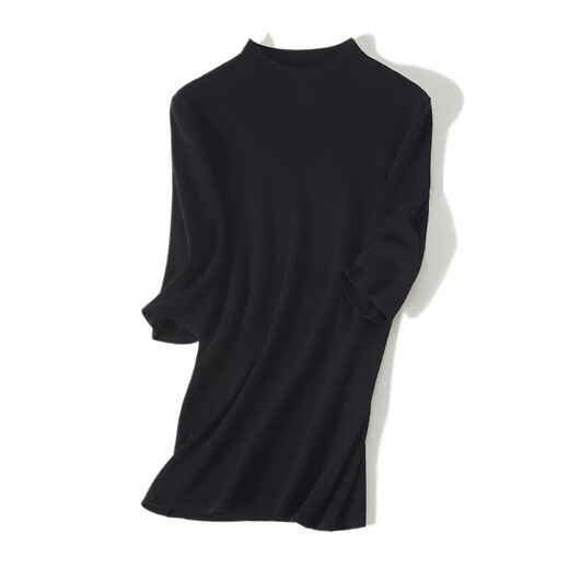 Primavera NUEVA 2025 Camisa de jarra redonda de cuello redondo de moda para la camisa base de punto delgado de la mujer Camisa de la base de punto de punto Slim Media manga interna 11150 Modelo delgado Tamaño igual