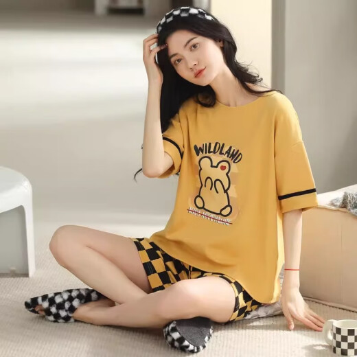 Plalonio Kurzärärmel-Shorts Pyjamas für Frauen, sommerdünner Stil, große Größe 2025 Neue Frauen-Pure-Baumwoll-Zweiköpfe-Sommerstreifen, Frauenmodell M empfohlen 80-100jin [Jin gleich 0,5 kg] SW889 gestreiftes graues kurzärärmiges Anzug [Hauptbildmodell, durchschnittliche Größe, durchschnittliche Größe