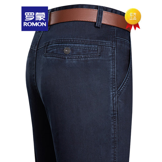 罗蒙（ROMON）春牛仔裤男高腰弹力休闲男裤宽松休闲中年爸爸夏季长裤子 3892深兰 35 (2尺8腰围)