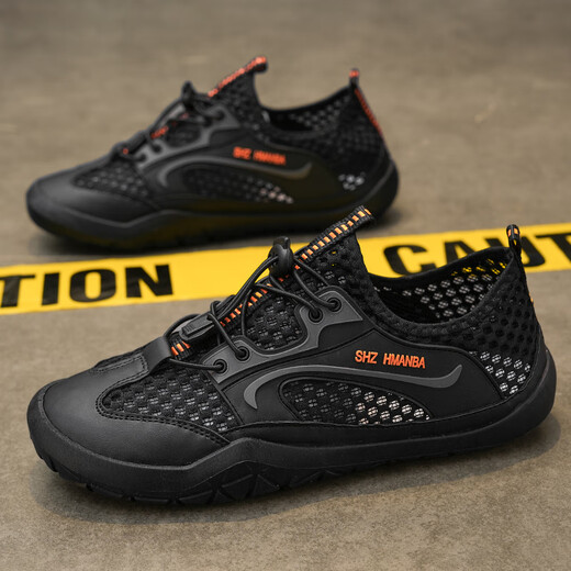 Remtin hollow summer men's shoes new sandals mesh non-slip breathable casual outdoor large net sports shoes 1276 gray (recommended to increase one size to shoot) 39