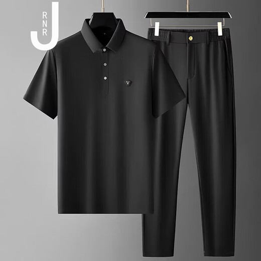 JRNR轻奢品牌商务休闲运动套装男2025年夏季新款感免烫时尚冰丝套装 3523蓝色(小标款)  M 适合95-120斤