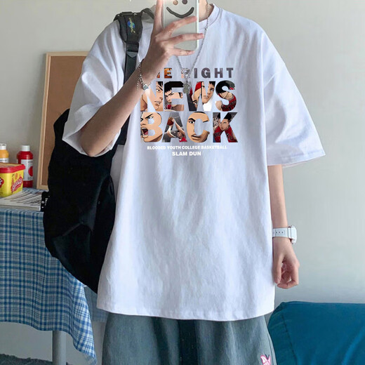 Pure A21 American short-sleeved T-shirt men's summer trendy loose and versatile casual half-sleeved T-shirt couple top [3888*slam dunk] Lake Green L 105-120Jin [Jin equals 0.5 kg]