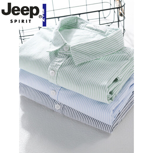 JEEP SPIRIT高端男士纯棉短袖衬衫日系休闲夏季薄款条纹衬衣新款潮流拼接上衣 9740浅蓝色 XL