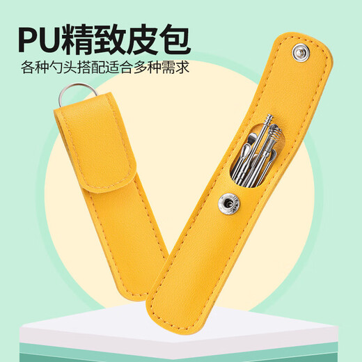 Haupton Ear Pick 6-piece Set Ear Picking Tool Spiral Professional Household Stainless Steel Ear Picking Tool Leather Case Thickened Ear Pick 6-piece Set 1 Set -*