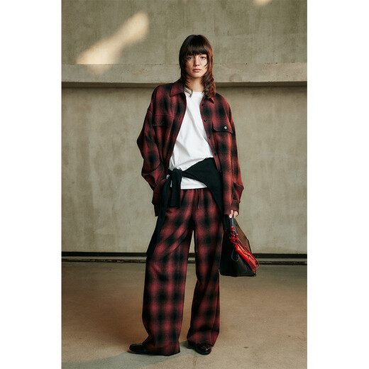 AYUKOAyuko top luxury retro gradient plaid imported from Japan L*P homologous loose shirt/casual pants suit shirt-ancora red plaid imported from Japan 36