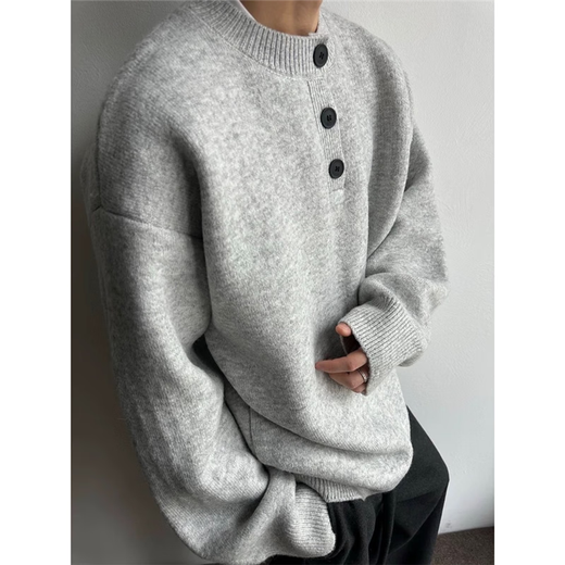 Jufeng light gray Henry collar velvet sweater men's autumn and winter lazy style high-end knitted sweater thickened American polo gray velvet upgraded model 95% users choose 2XL