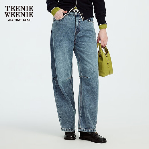 
Teenie Weenie Bear Women's Jeans 2025 Autumn New Retro Washed Slack Comfort Pants Light Blue L