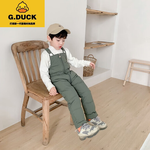 G.DUCKKIDS children's down cotton overalls baby thickened cotton pants baby winter pants boys and girls outer wear crotch pants black 90 cm
