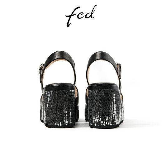 FED strap leather sandals summer new style women's shoes sequin thick-soled heeled sandals women's D0426-YA687