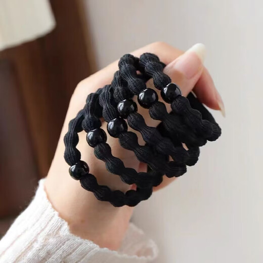 Jieweiyi sports hair rope, hair ring, high ponytail leather case, high elasticity, durable and non-harming, hair binding, hair accessories, hair accessories, rubber band, BH-FQ190, 5 black beaded black hair ropes