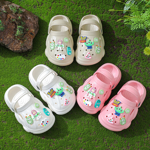 Summer parent-child cute children's Croc Shoes Home Indoor Slippers Summer Outing Outdoor Beach Shoes Soft Sole Outerwear Little Bear - Khaki EVA Shit Feeling Size 34 -35 Suitable for feet about 21.5CM long