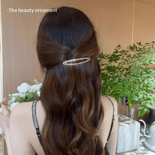 Simple oval rhinestone one-word clip for broken hair on the back of the head, whole side bangs, bb clip, versatile forehead hair clip, break-off clip, 4 colors each