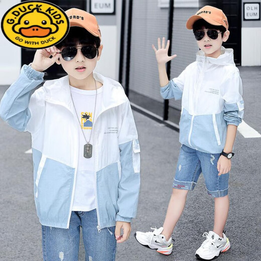 G.DUCKKIDS boys' sun protection clothing 2025 new medium and large children's light and breathable sun protection clothing children's anti-UV summer coat trendy green UPF50+ 140 recommended height 130-140cm age 8-9 years old