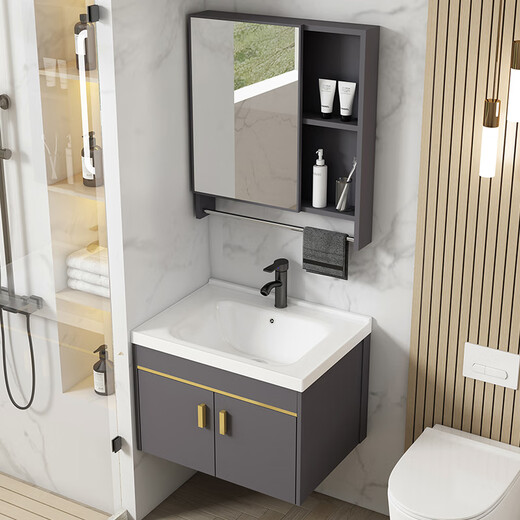 
DAFIFY small apartment bathroom cabinet bathroom wash basin cabinet combined ceramic integrated basin balcony wash basin sink basin 1618 hanging cabinet 4837cm mirror cabinet