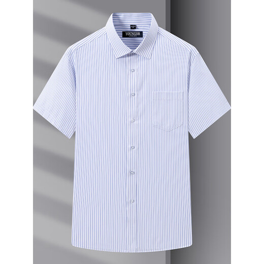 Yageor 2025 Summer New Herren Short-Ärmel-Hemd für geschäftliche, eisenfreie und gegenseitige Streifen, atmungsaktive Arbeitsplatz-Herrenkleidung DX6624 38 [100-120jin [Jin ist gleich 0,5 kg]]