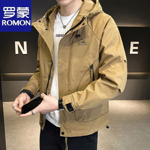 Veste pour hommes Romon Automne Nouvelle veste de travail à capuche Veste masculine Veste de veste en ventre lâche veste mince pour hommes moutarde verte jk9197 m
