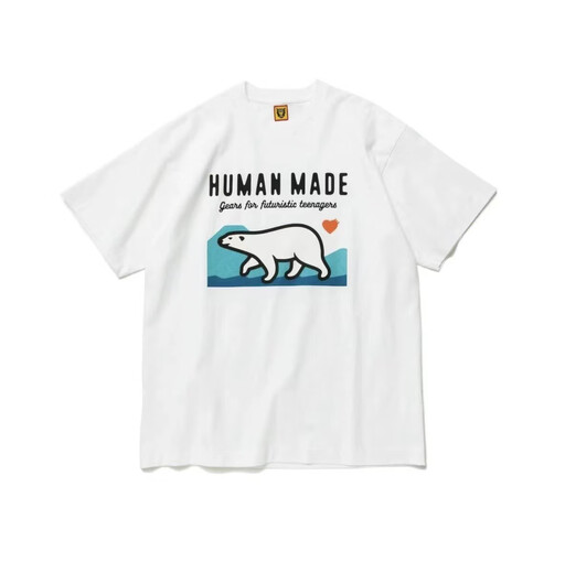 Spot Human0 Japaner Sommer Schwergewichts Bambus Baumwollpolar Bär gedruckt kurzärmelig T-Shirt Japanisches kurzes Tee Weiß 3882 L