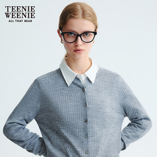 Teenie Weenie小熊女装毛针织衫2025秋季新款时尚可机洗扬子纱毛衣 灰色 S
