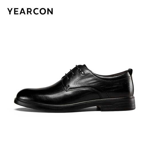 Yierkang Herrenschuhe, Lederschuhe, echte Leder-Schnürschnüre-Leder-Business-Business-Schuhe, Herrenlederschuhe, Hochzeitsbüroschuhe, Derby-Schuhe, Schwarz (vier Jahreszeiten) 42