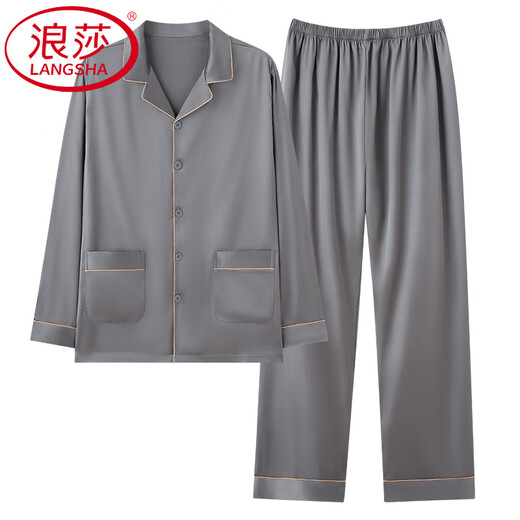Langsha Light Luxury Pyjamas Herren Spring- und Herbsteisen-Eis Seide große Größe Langarm neuer Sommer Dünner Freizeitvater Home Kleidung Set 1098# L [Vorgeschlagen 100-135 Jin [Jin ist 0,5 kg]]