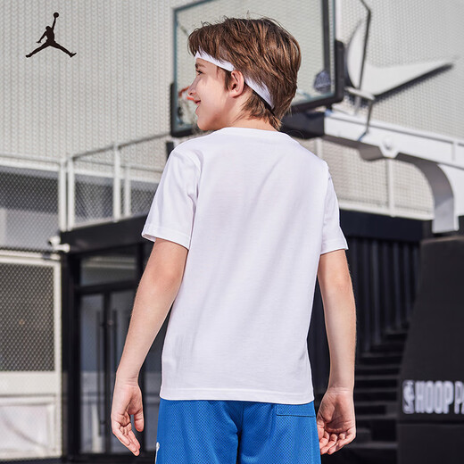 NIKE JORDAN Nike AJ children's short-sleeved T-shirt summer new children's size 23 short T-shirt pure white 110/56 recommended height 104-110cm
