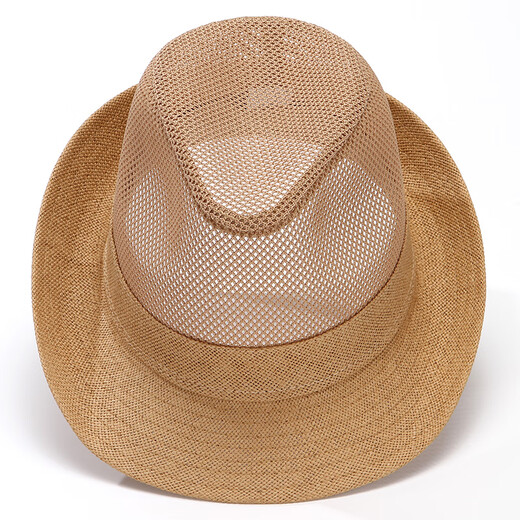 Hengyuanxiang middle-aged and elderly hat men's summer top hat sun hat cool hat casual outdoor mesh dad summer breathable straw hat style two shallow khaki M (56-58cm) adjustable