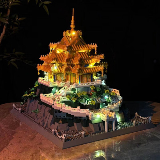 Compatible con bloques de construcción de LEGO, Luoyang LaoJun Mountain Golden Palace, construcción de estilo chino con alta dificultad, enormes juguetes de ensamblaje de niños, Laojun Mountain 3888 Piezas + Lanzador de piezas - Subcontrato de paso