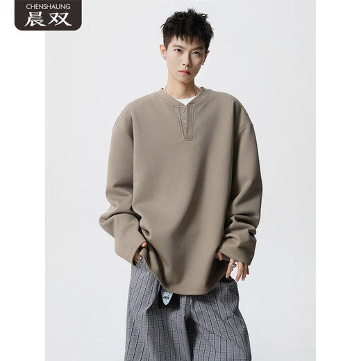 CHENSHAUNG solid color 300Jin Jin is equal to 0.5kg sweatshirt men's fat Henry collar long-sleeved T-shirt extra large size simple outdoor casual bottoming shirt jacket black 8XL recommended 270-300Jin Jin is equal to 0.5kg