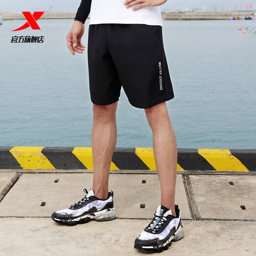 Pantalones cortos de shorts xtep pantalones de verano nuevos pantalones deportivos sueltos transpirables pantalones secos rápidos y fitness pantalones para hombres negros-0140 2xl