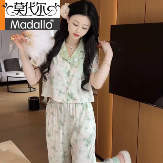 Modal calidad pequeña pijama de estilo fragante para mujeres en seda de verano pantalones cortos pantalones de manga corta habitación acondicionada de aire acondicionado y otoño sweet home talling para mujeres 694 pintura de tinta de mariposa longitud corta l (sugerencia 98-108Jin [Jin equivale a 0.5 kg])