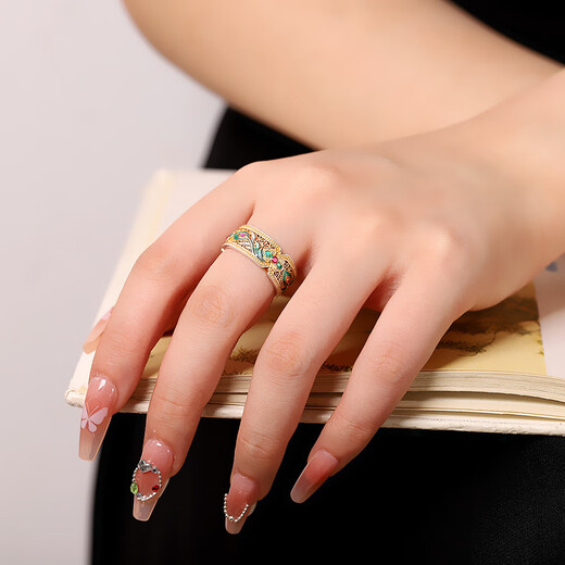 Yuansi pure silver 9999 enamel colorful phoenix feather gold ring for women sterling silver fortune hollow wishful ring new Chinese style gift enamel phoenix feather ring gift certificate/high-end gift opening adjustable