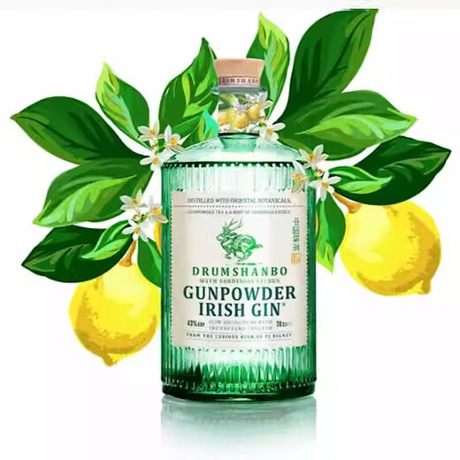 JiTu爱尔兰原瓶进口鹿角兔火耀加州橙金酒DRUMSHANBO GUN POWDER GIN 撒丁岛柑橘版 700mL