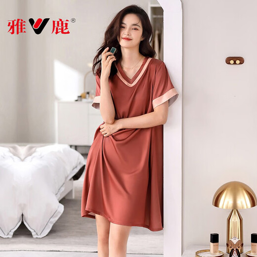 
Yalu 2025 new nightgown women's pajamas summer ice silk high-end short-sleeved sexy dress real home clothes off white 9926 M 160