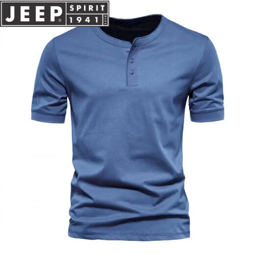 JEEP SPIRIT American retro heavy summer base shirt cotton short-sleeved Henry shirt men's fitness tough guy army green T-shirt half-sleeved 3KDT-1-white M