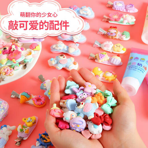 Shantoulin Village Girl's Mandmade Cream Glue DIY Hairpin Material Pack Faire des petits accessoires Résine Small Accessories Full de Toys's Toys's Cream Glue Hairpin 723 Pièces Deluxe Boîte de rangement à trois couches