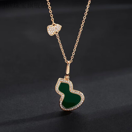 JBV Old Phoenix 999 sterling silver pure silver packaging sub-unicorn necklace national trend full diamond mother-of-pearl gourd necklace women's double gourd red shell happy gourd-rose gold necklace fashionable pull-out gift box packaging
