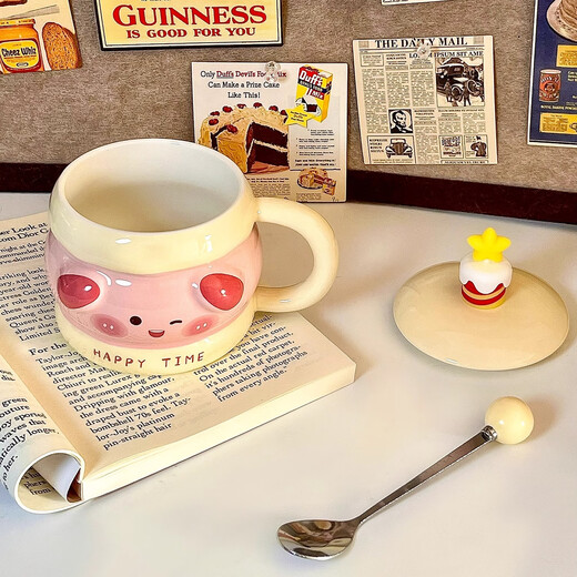 Bo Naling high-looking mug, cute girly heart birthday gift for best friend, ceramic water cup, creative and practical gift, piggy sandwich, portable box