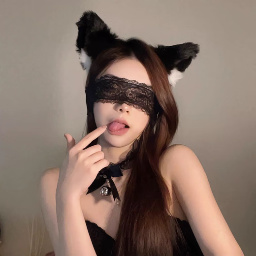 DUTRIEUX cat ear headband female cos cat ear headband female hair accessory rabbit ear headwear couple fun bell collar eye mask cat ear headband + lace eye mask + bell collar