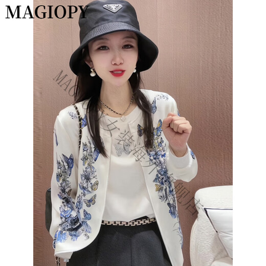 Magiopy International Luxury High-End Brand High-End Exquisite Casual Fashion Traje para mujeres 2025 Chaqueta de estilo retro de primavera en top blanco + pantalones cortos negros S (100 Jin [Jin equivale a 0.5 kg])