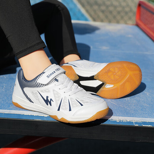 Double Star Bate Badminton Shoes for Boys and Girls 6-13 Years Old Autumn Mesh Breathable Sports Shoes Teenage Students Table Tennis Shoes White Blue 36