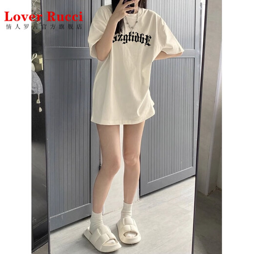 LOVER RUCCI纯棉短袖T恤女夏季新款12大童13初中15高中学生宽松洋气半袖上衣 9858 杏色【春夏2025年//圆 领/ S