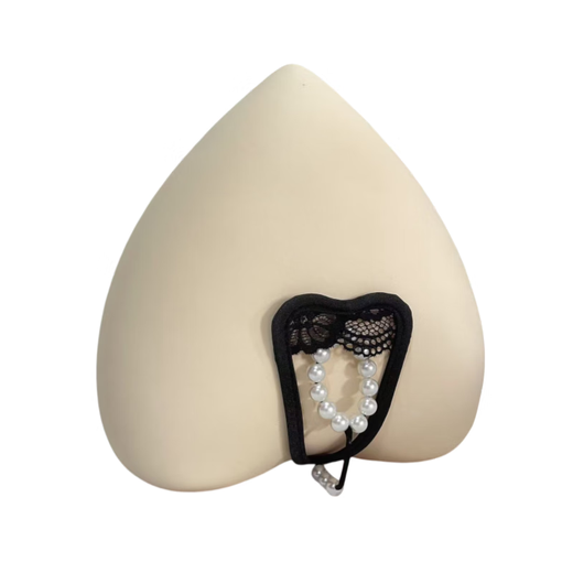 Banfishi Men's C-line Pants Lace Pearl Decorated Hollow Invisible Flirting U-Shaped T-Pants One Size Black One Size (80-180Jin Jin is equal to 0.5kg)