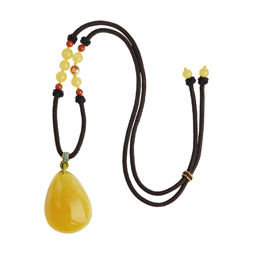 Potala Palace Beeswax Southern Red Necklace 925 Silver Yellow Wealth Agate Jade Pendant Wushi Brand Men's and Women's Birthday Gift for Boyfriend