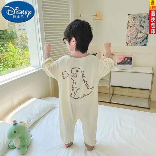 Disney's New Ice Silk One Piece Ropa para niños para niños y niñas Cartoon Anti-Kick Buckle Anti-Cooling Air acondicionamiento Lindo Pajamas 727 Beige 110