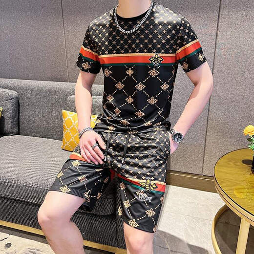 花花公子（PLAYBOY）轻奢潮牌男装夏装2025新款衣服男士冰丝恤短袖短裤搭配一整套装男 829白色套装 L 适合105-120斤