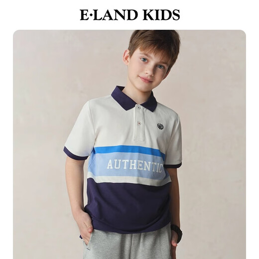E LAND KIDS 100% cotton children's clothing boys POLO shirt 2025 summer new printed stripes Green/40 170