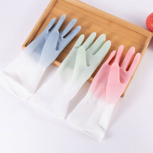 New fishing gloves durable thickened waterproof gloves wear-resistant kitchen cleaning outdoor rubber gloves latex two-color thickened powder-L size 2 pairs