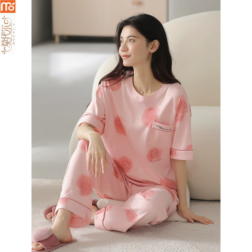Modal pajamas for women in summer 2025 new short-sleeved suit trousers all cotton Korean thin style for outdoor wear Y9720 M (recommended 75-95Jin [Jin equals 0.5 kg])