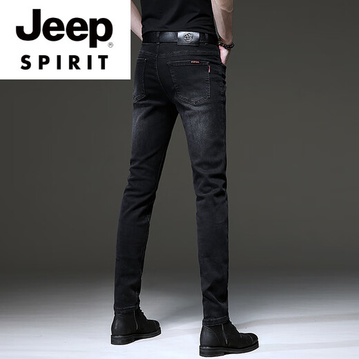 Jeep Spirit2025 Sommer Neue High-End-Schwarze Jeans Herren koreanischer Stil Trendy Retro kleine Füße Stretch lässige Hosen Männer 1048 Black 28